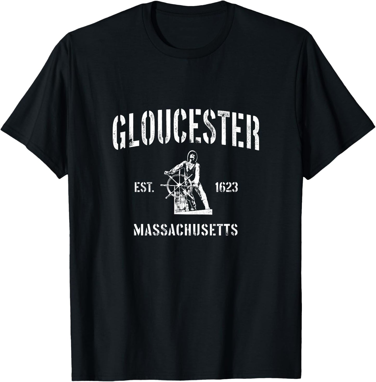 Gloucester MA Fisherman Statue Design T-Shirt - T-Shirt | Black