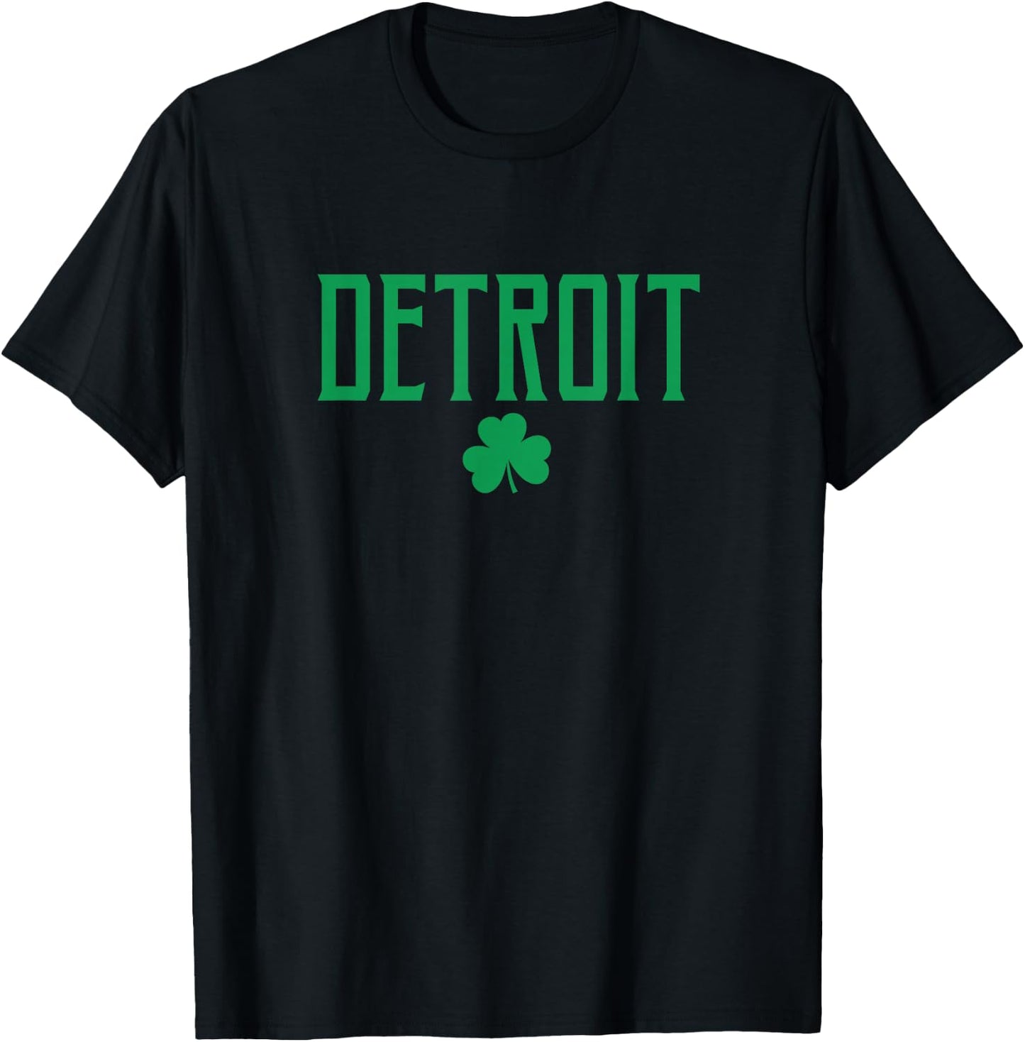 Detroit Text and Irish Shamrock Green Print T-Shirt - T-Shirt | Black