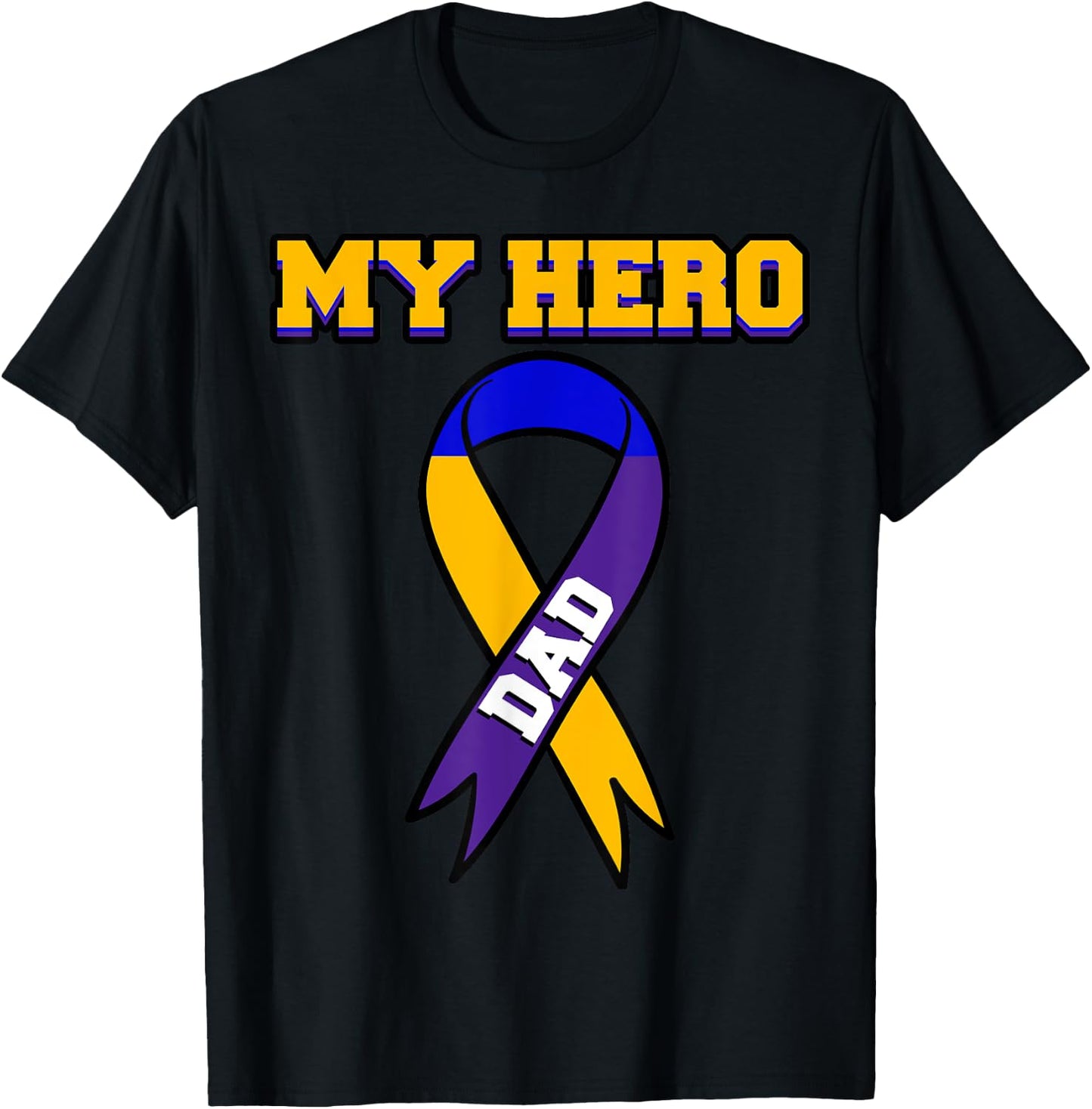 My Hero Dad Bladder Cancer Purple Blue Yellow Urologist Gift T-Shirt - T-Shirt | Black