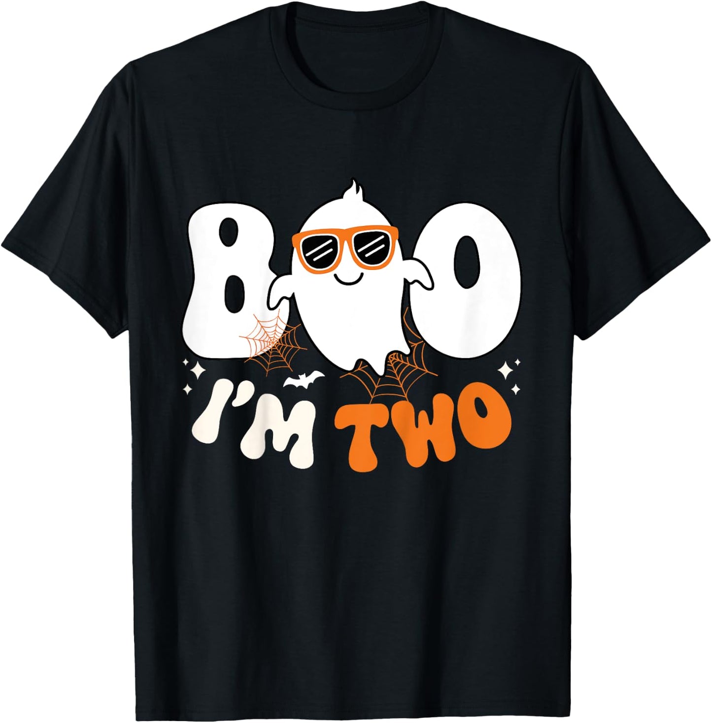 Kids Boo I'm Two Ghost Second 2nd Birthday Boy Groovy Halloween T-Shirt - T-Shirt | Black