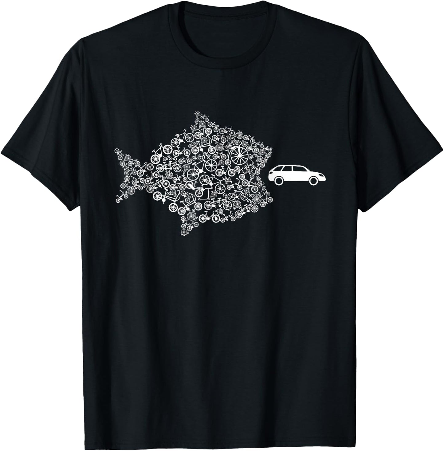 Street Trek Bicycle Fish Eats Car Climate Cycling Jersey T-Shirt - T-Shirt | Black