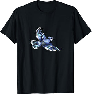 Flying Blue Jay Bird Ornithologist T-Shirt - T-Shirt | Black