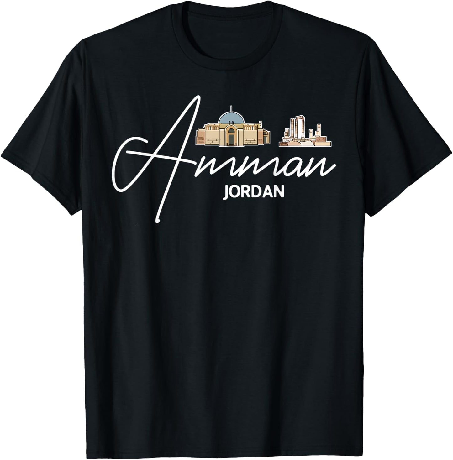 Amman Jordan City Skyline Map Travel T-Shirt - T-Shirt | Black
