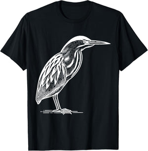 Line Art Bird & Ornithologist American Bittern T-Shirt - T-Shirt | Black