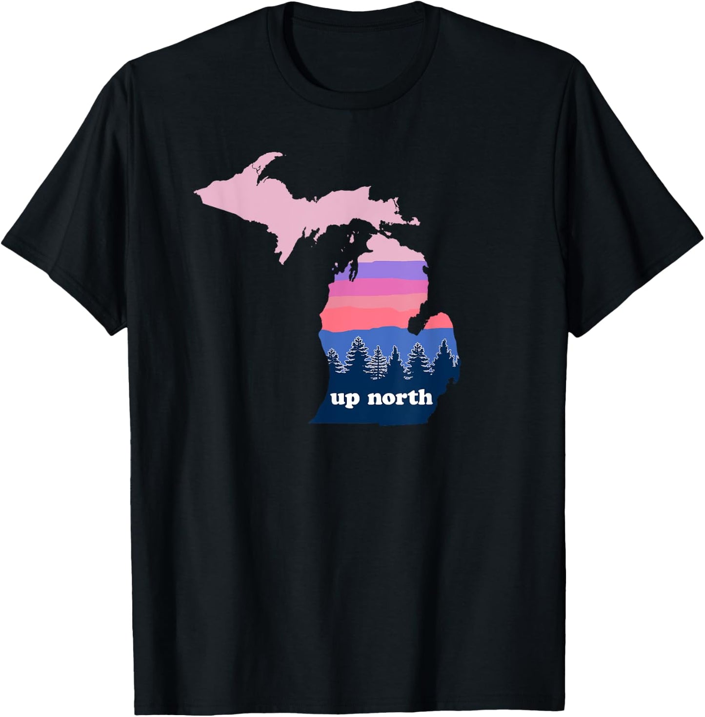 Up North Michigan Pine Tree Sunset T-Shirt - T-Shirt | Black
