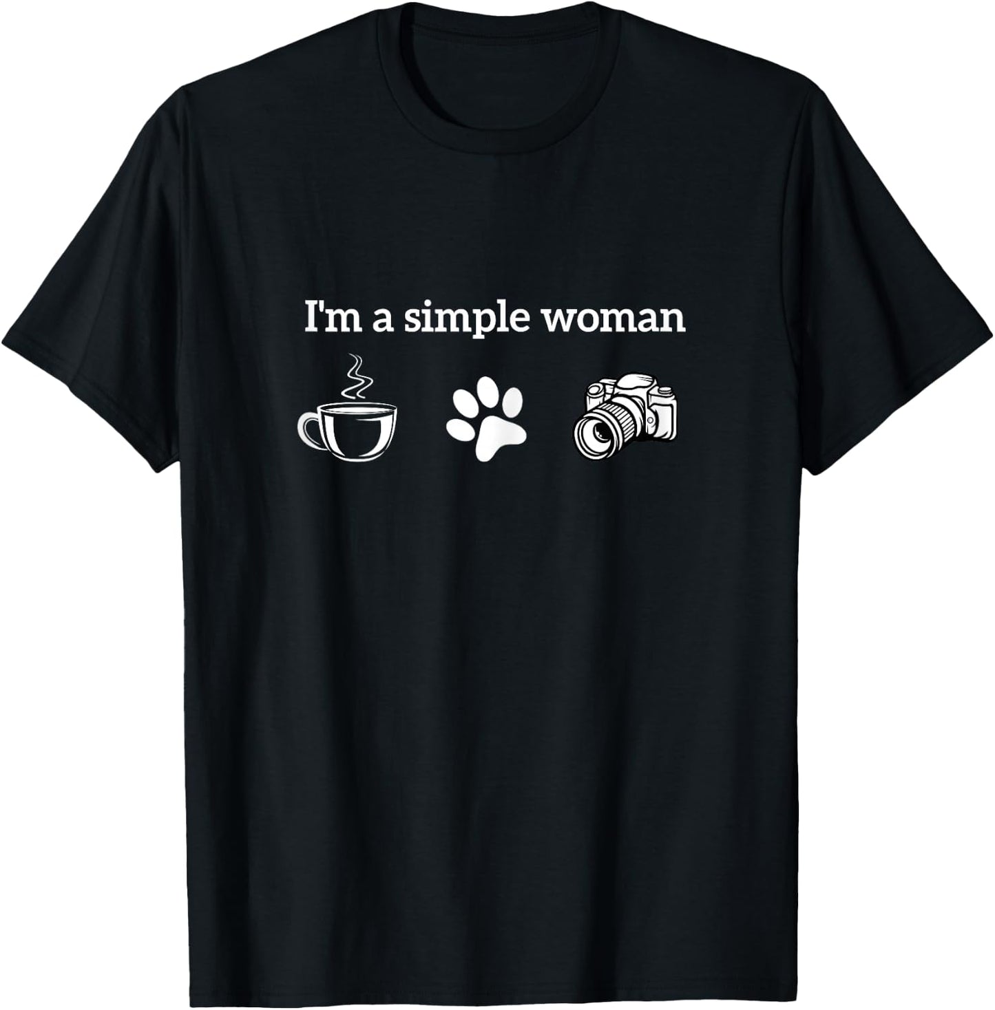 I'm A Simple Woman Loves Coffee Dog and Photography Camera T-Shirt - T-Shirt | Black