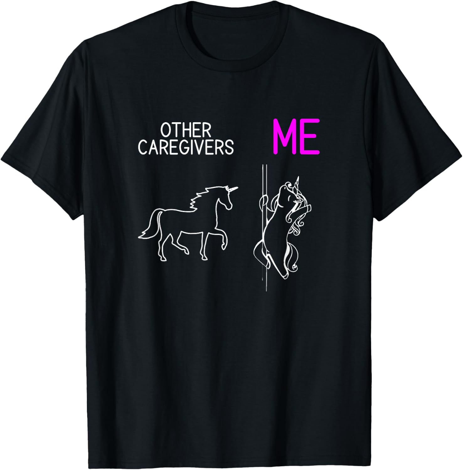 Funny Caregiver Unicorn Dancing Family Caregiver Thank You T-Shirt - T-Shirt | Black