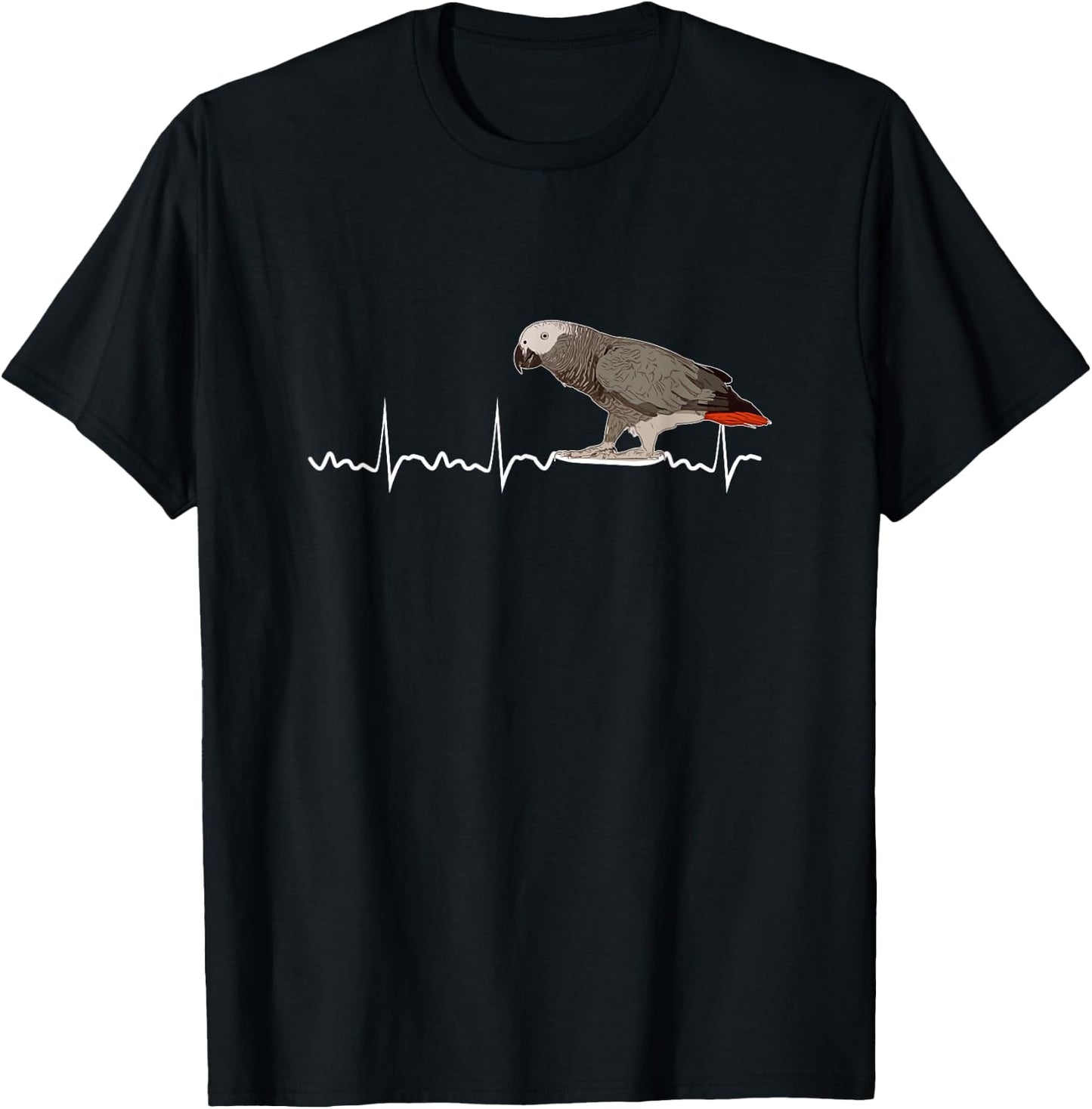 African Grey Parrot Heartbeat Parrot Bird Macaw T-Shirt - T-Shirt | Black
