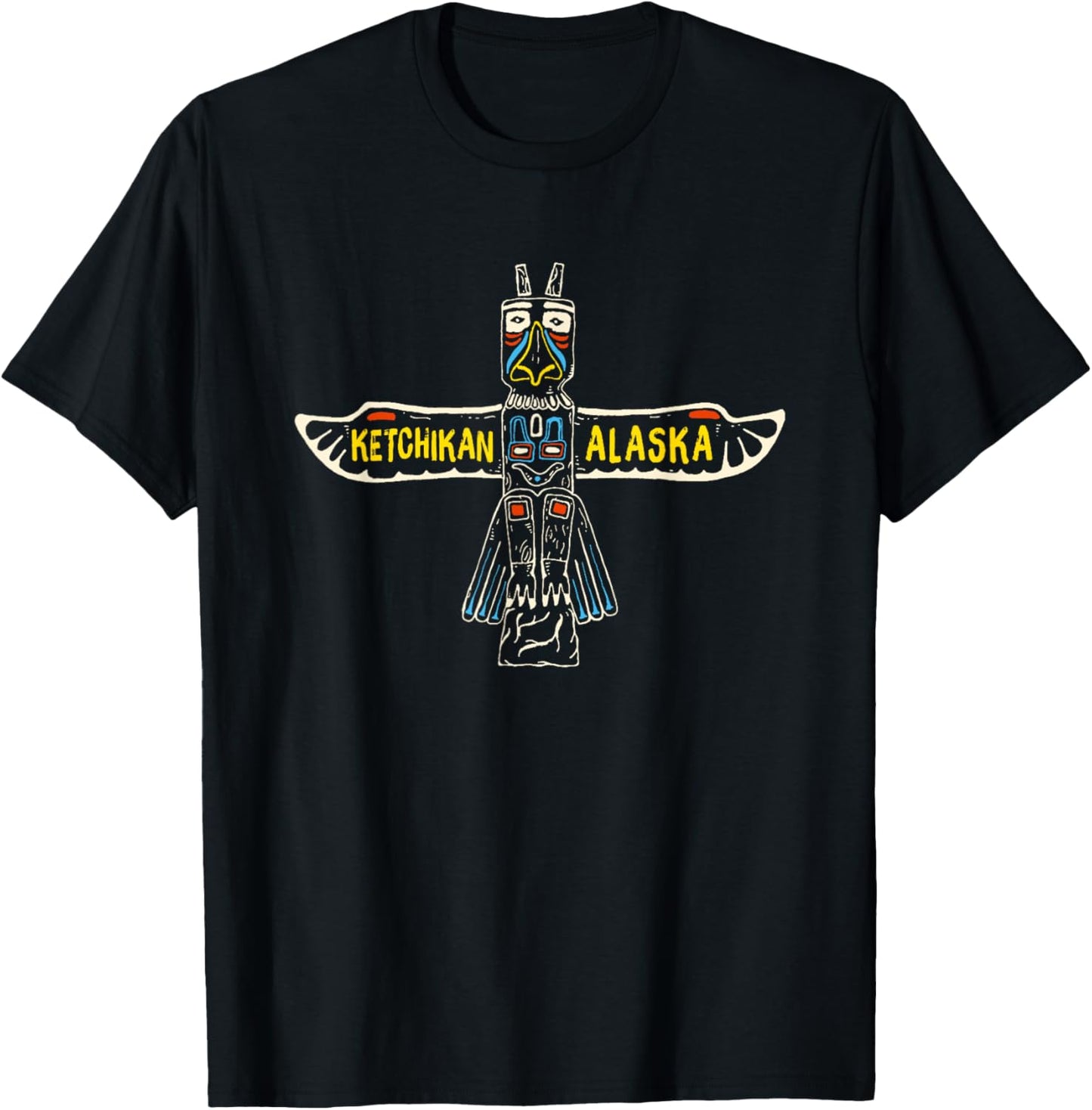 Cartoon Alaska Native American Indian Totem Ketchikan Travel T-Shirt - T-Shirt | Black