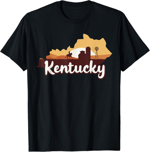 Kentucky Map Horse Riding Cowboy Barn Windmill KY Souvenir