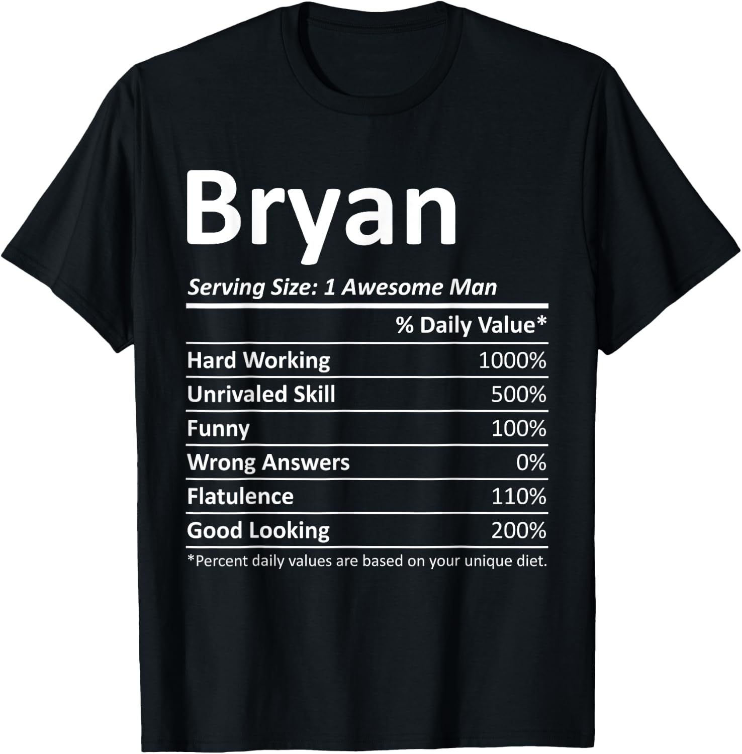 BRYAN Nutrition Funny Birthday Personalized Name Gift T-Shirt - T-Shirt | Black