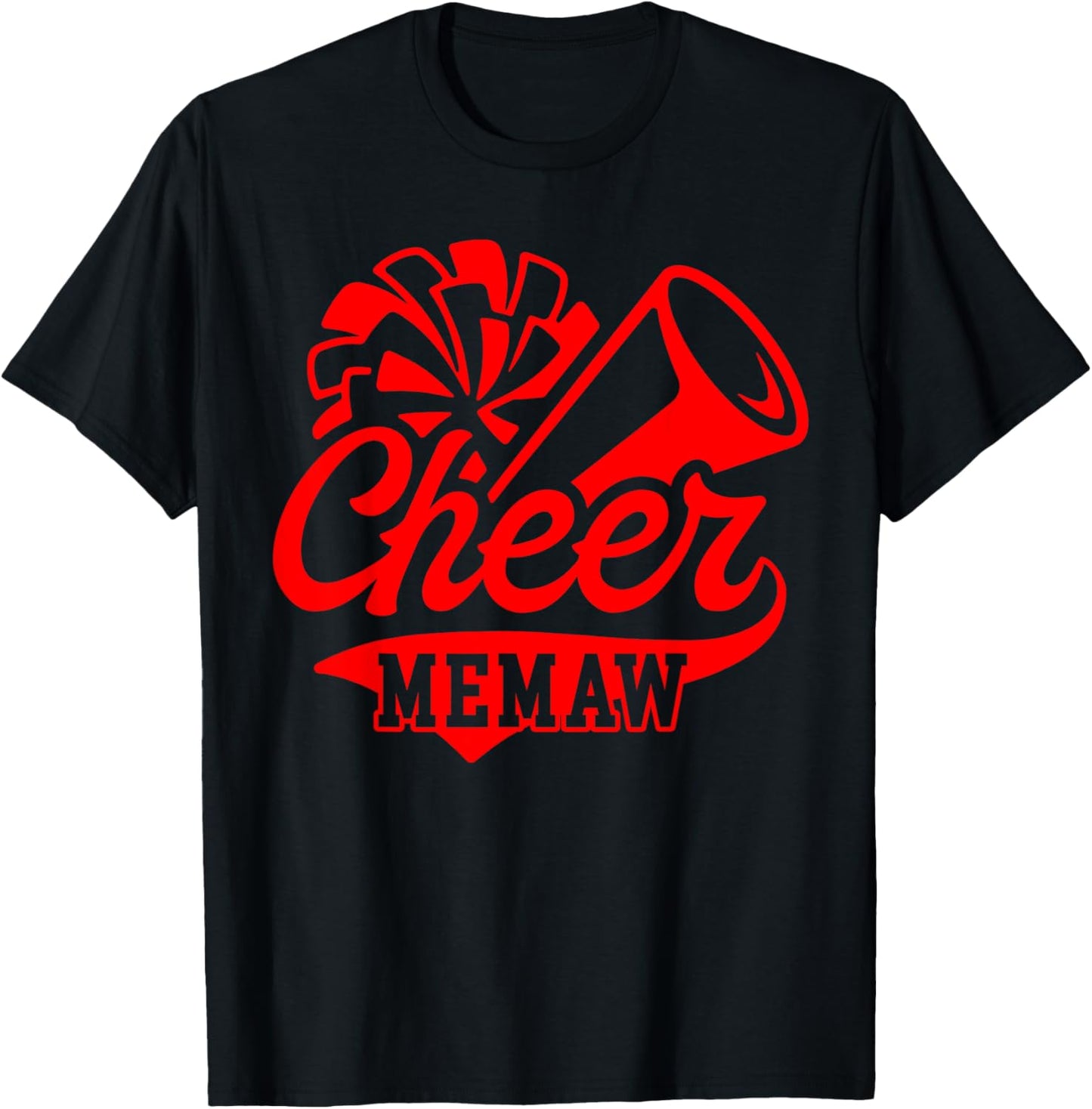 Cheer Memaw Biggest Fan Leopard Print Black And Red Pom Pom T-Shirt - T-Shirt | Black