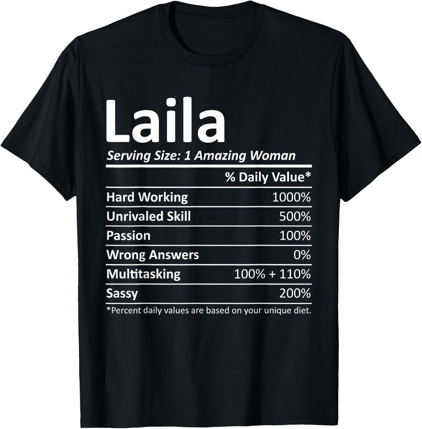 LAILA Nutrition Personalized Name Funny Christmas Gift T-Shirt - T-Shirt | Black