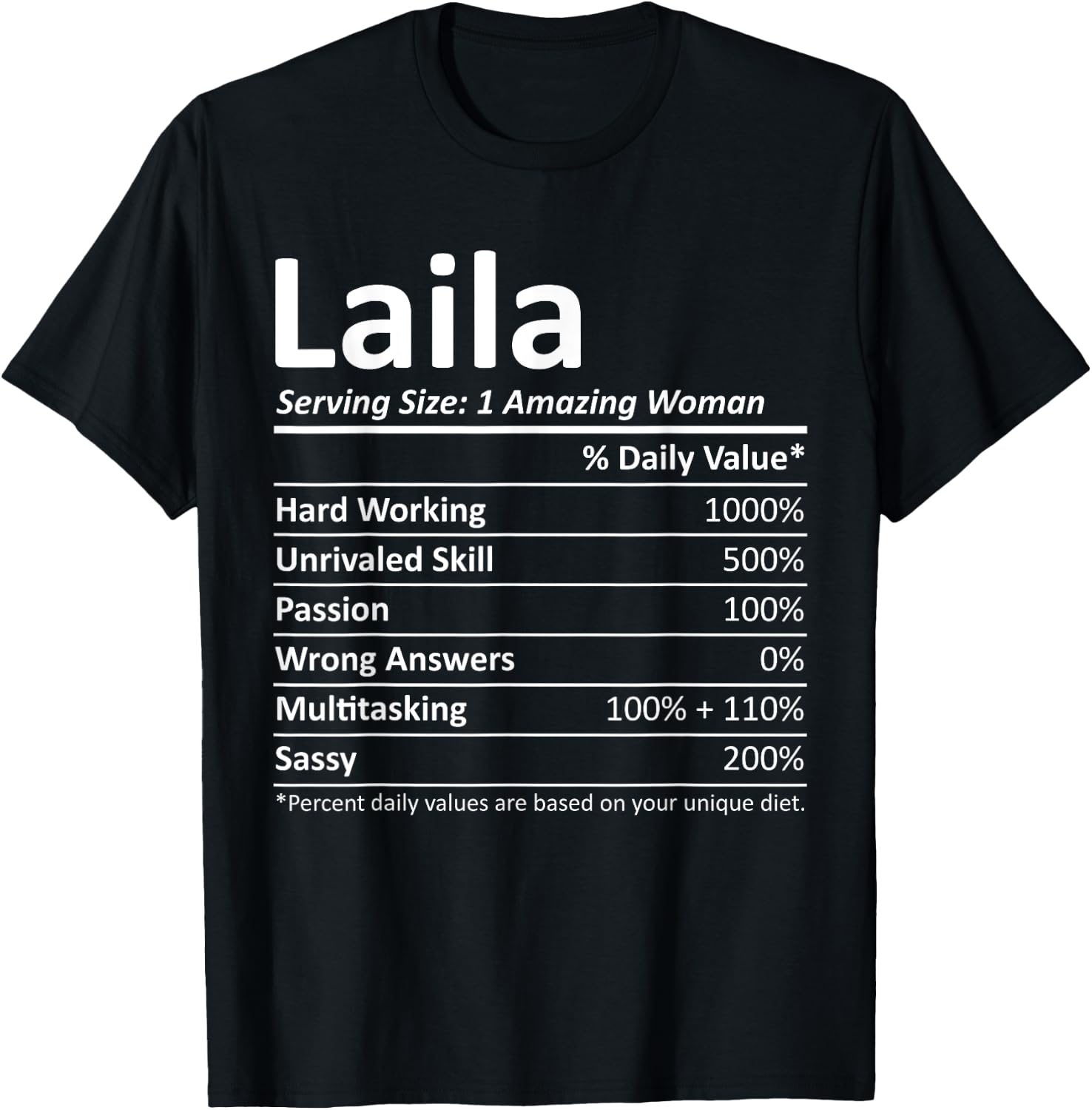 LAILA Nutrition Personalized Name Funny Christmas Gift T-Shirt - T-Shirt | Black
