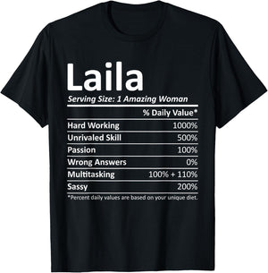 LAILA Nutrition Personalized Name Funny Christmas Gift T-Shirt - T-Shirt | Black