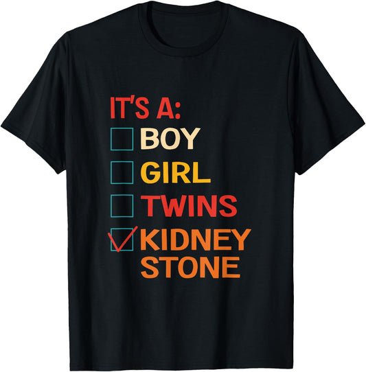 It's A Boy Girl Twins Kidney Stone Retro Vintage T-Shirt - T-Shirt | Black