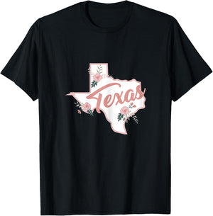 Cute Texas State Floral Rose T-Shirt - T-Shirt | Black