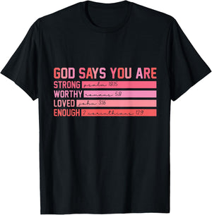 Vintage God Says You Are Strong Worthy Loved Enough Gift T-Shirt - T-Shirt | Black