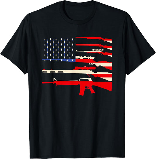 USA Flag Guns Weapon Rifles 2A Amendment 4th July Patriotic T-Shirt - T-Shirt | Black