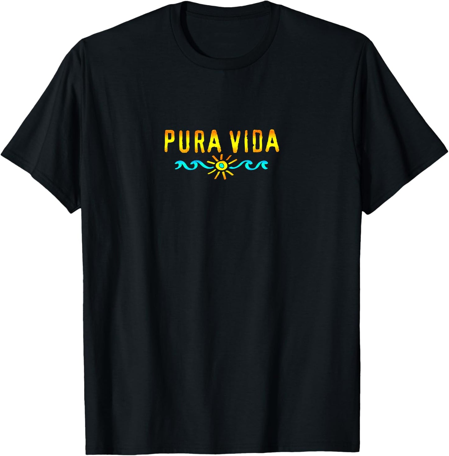 Pura Vida, Costa Rica, Wave, Sun, Happiness, Satisfaction T-Shirt - T-Shirt | Black