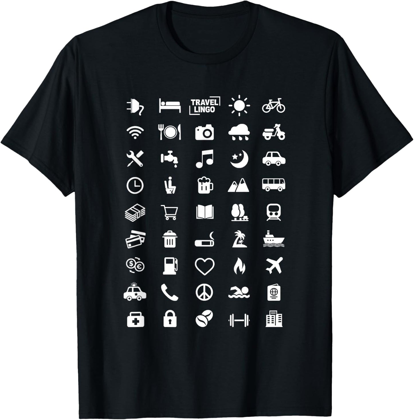 Travel Icon Language - Speak with Icons! Funny Backpacker T-Shirt - T-Shirt | Black