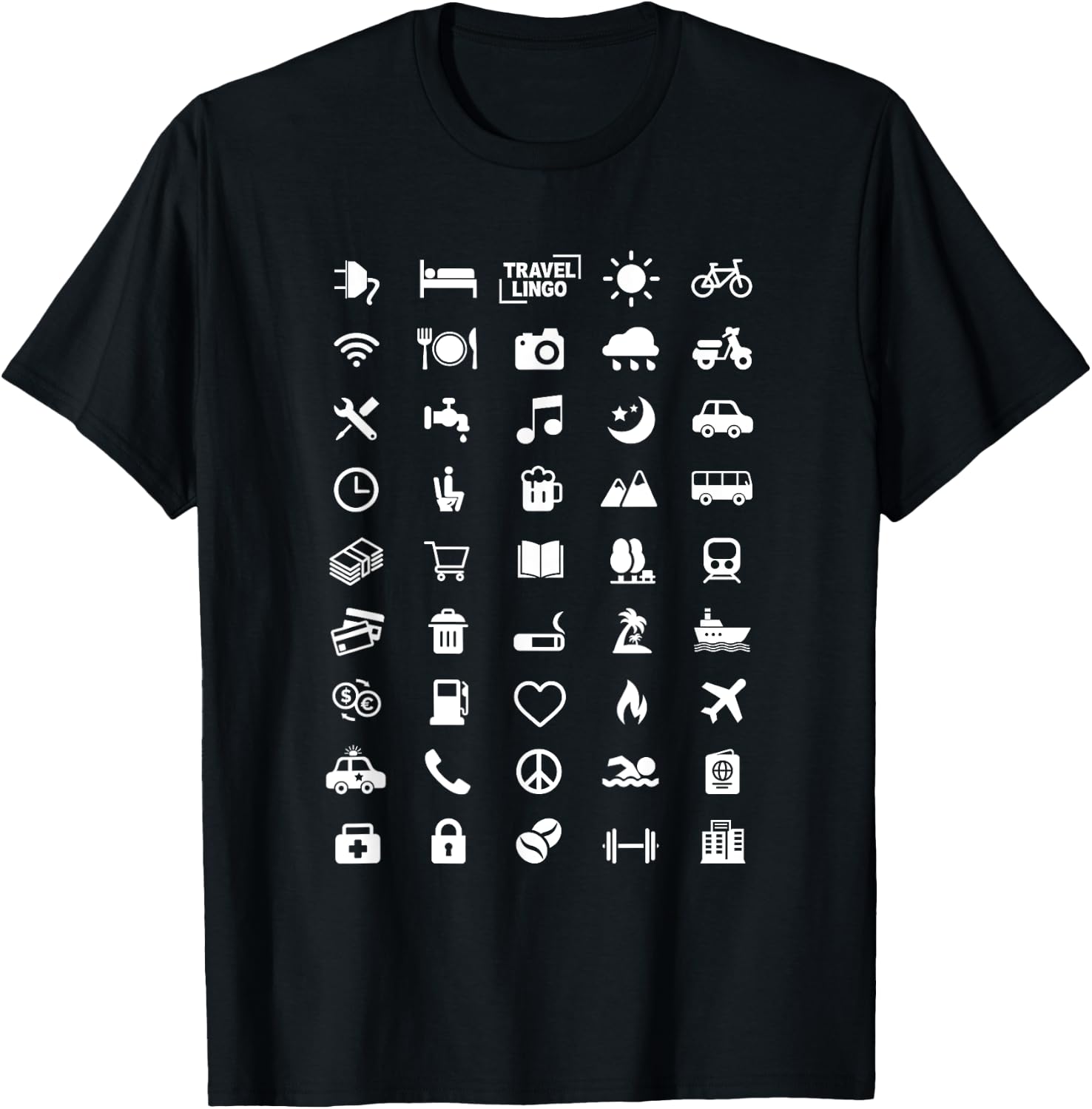 Travel Icon Language - Speak with Icons! Funny Backpacker T-Shirt - T-Shirt | Black