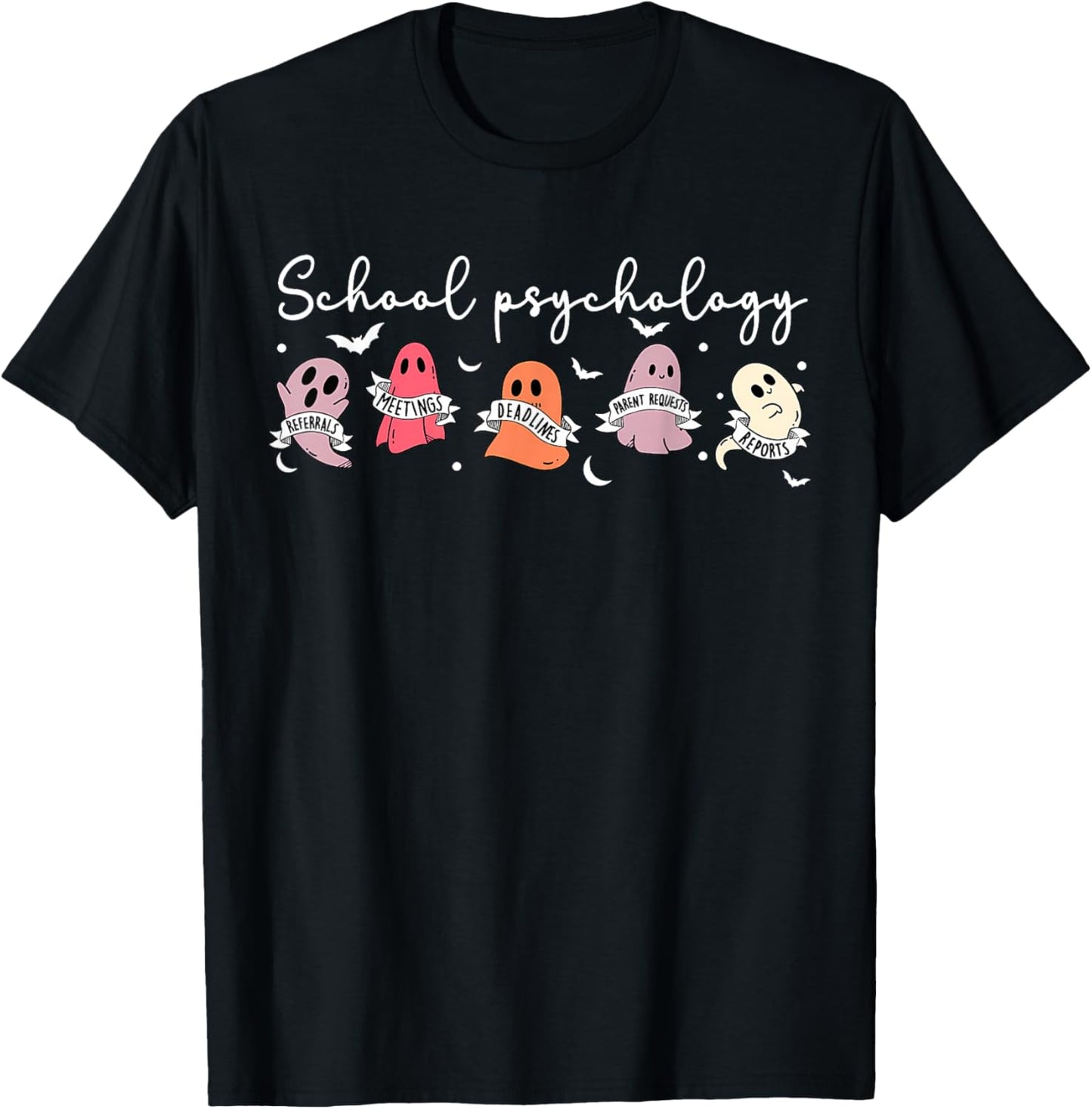 Retro Cute Ghost School Psychologist Halloween Psychologist T-Shirt - T-Shirt | Black