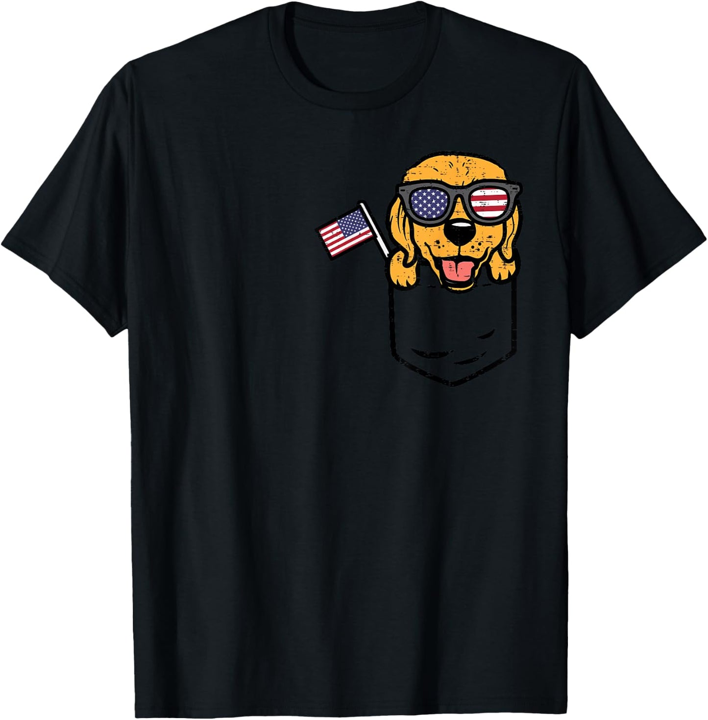 Golden Retriever Pocket American USA 4th Of July Fourth Dog T-Shirt - T-Shirt | Black