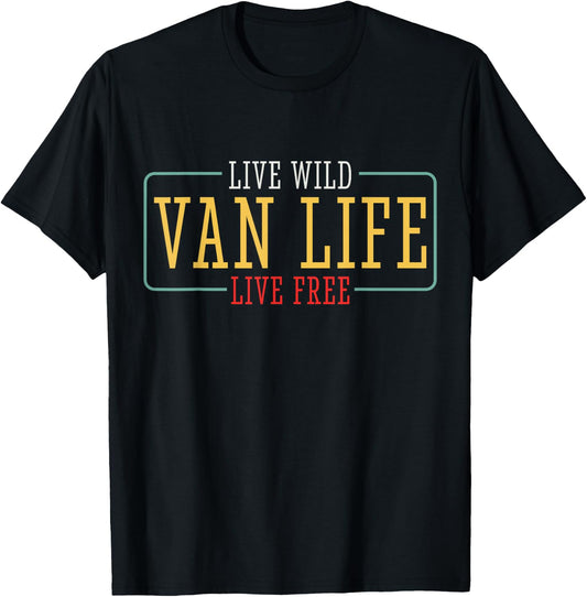 Van Camper Camping Wild Free Life T-Shirt - T-Shirt | Black