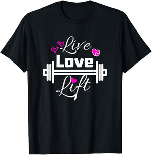 Live Love Lift Workout Weight Lifting Fitness Gym Barbell T-Shirt - T-Shirt | Black
