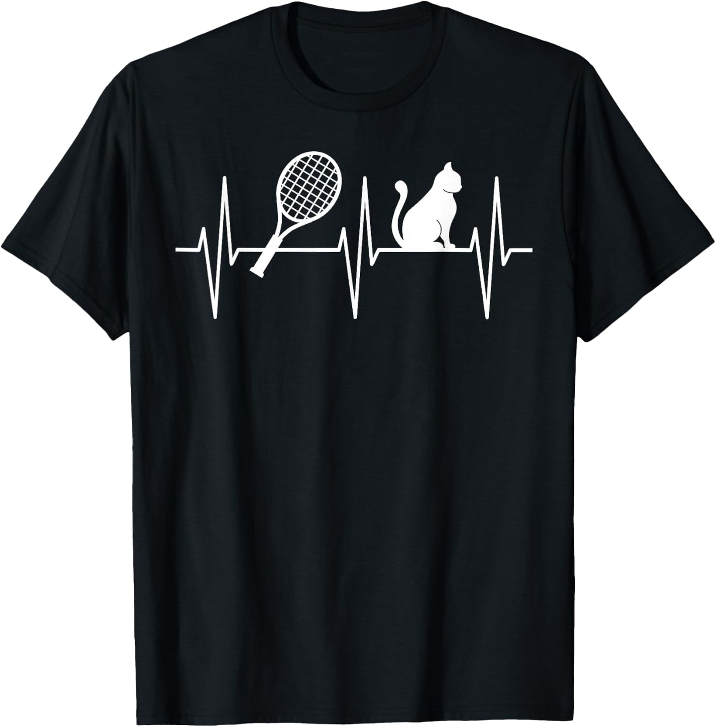 Tennis Shirt Funny Cat Lover Heartbeat Tennis Player Women Girls Kids T-Shirt - T-Shirt | Black