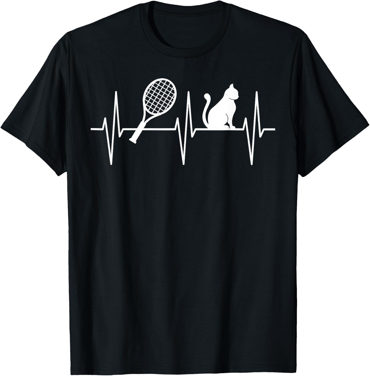 Tennis Shirt Funny Cat Lover Heartbeat Tennis Player Women Girls Kids T-Shirt - T-Shirt | Black