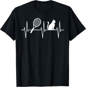 Tennis Shirt Funny Cat Lover Heartbeat Tennis Player Women Girls Kids T-Shirt - T-Shirt | Black