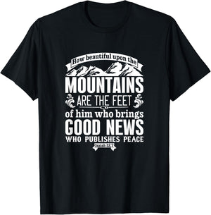 How Beautiful Upon The Mountains Isaiah 52:7 Bible Verse T-Shirt - T-Shirt | Black
