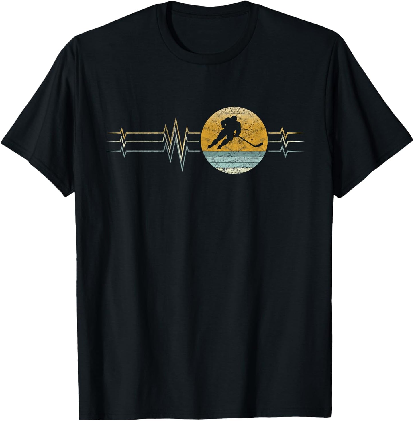 Retro Heartbeat Ice Hockey Sports Lifeline Vintage Gift T-Shirt - T-Shirt | Black