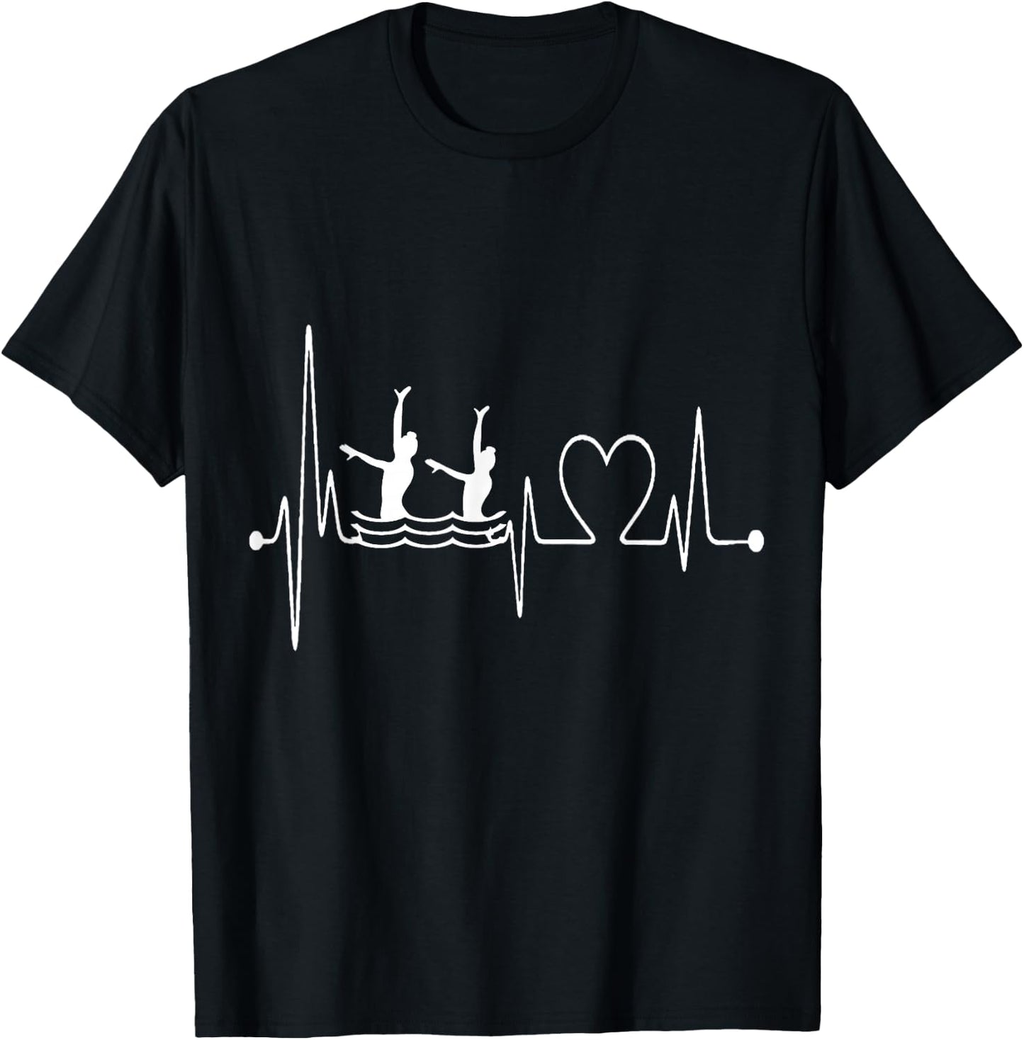 Synchro Swimming Heartbeat EKG Synchronized Swimmer Design T-Shirt - T-Shirt | Black