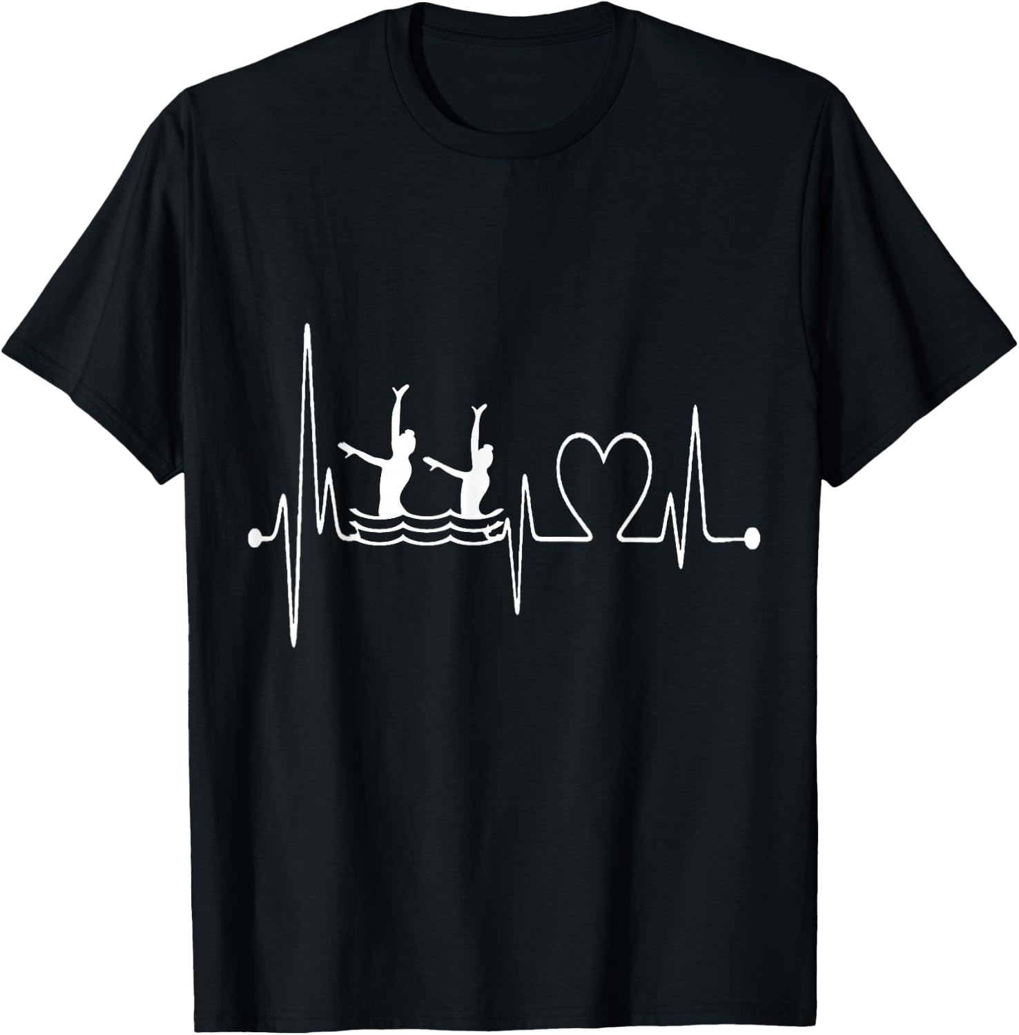 Synchro Swimming Heartbeat EKG Synchronized Swimmer Design T-Shirt - T-Shirt | Black