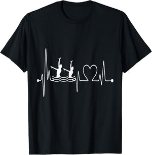 Synchro Swimming Heartbeat EKG Synchronized Swimmer Design T-Shirt - T-Shirt | Black