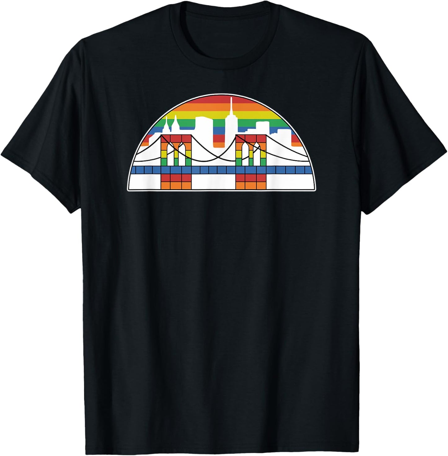 Brooklyn Bridge Rainbow Skyline Vintage Logo T-Shirt - T-Shirt | Black