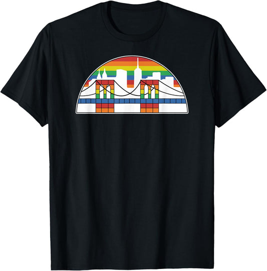 Brooklyn Bridge Rainbow Skyline Vintage Logo T-Shirt - T-Shirt | Black