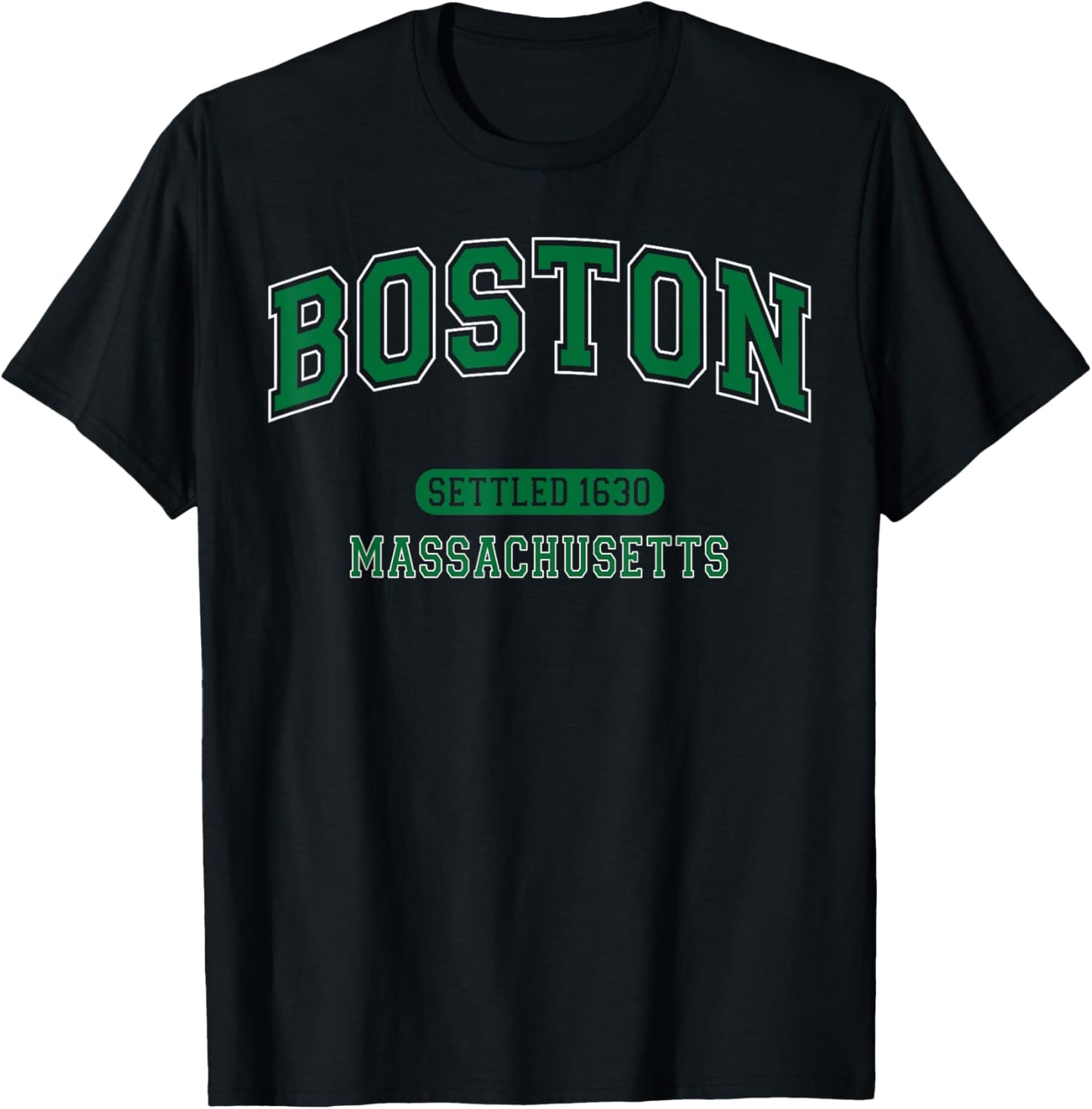 Boston Massachusetts Settled 1630 Vintage Sports Green T-Shirt - T-Shirt | Black