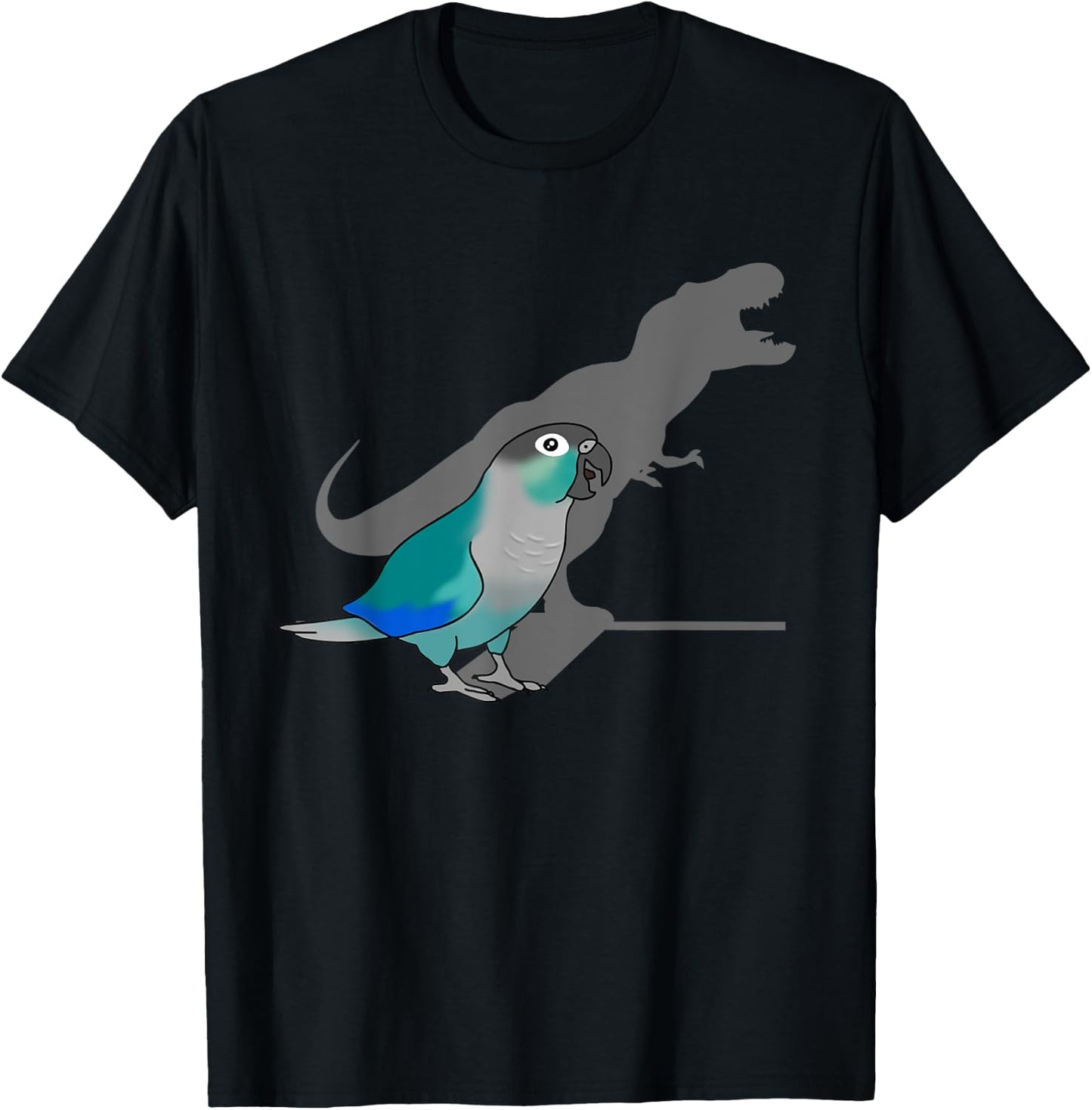 Funny Turquoise Green Cheeked Conure T-rex, Dinosaur Parrot T-Shirt - T-Shirt | Black