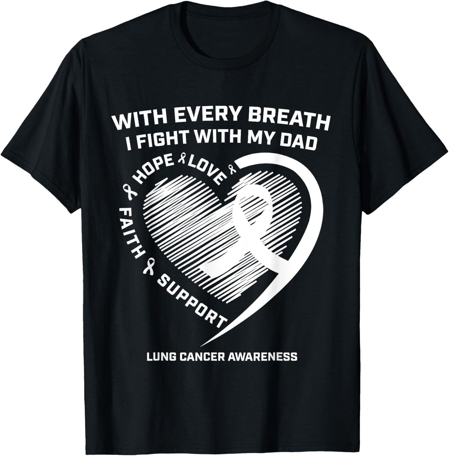 Dad Lung Cancer Awareness Gifts White Ribbon Lung Cancer Dad T-Shirt - T-Shirt | Black