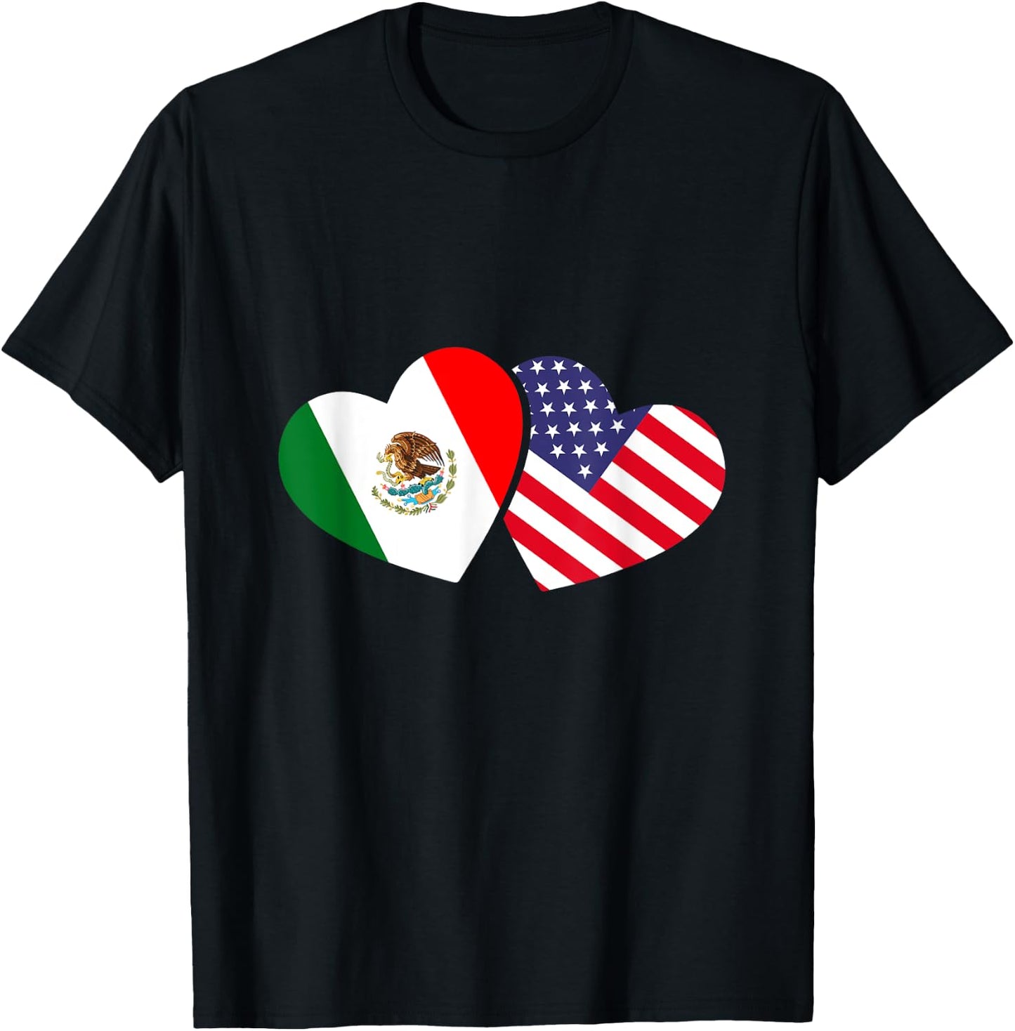 Mexican USA Flag Hearts Mexico T-Shirt - T-Shirt | Black