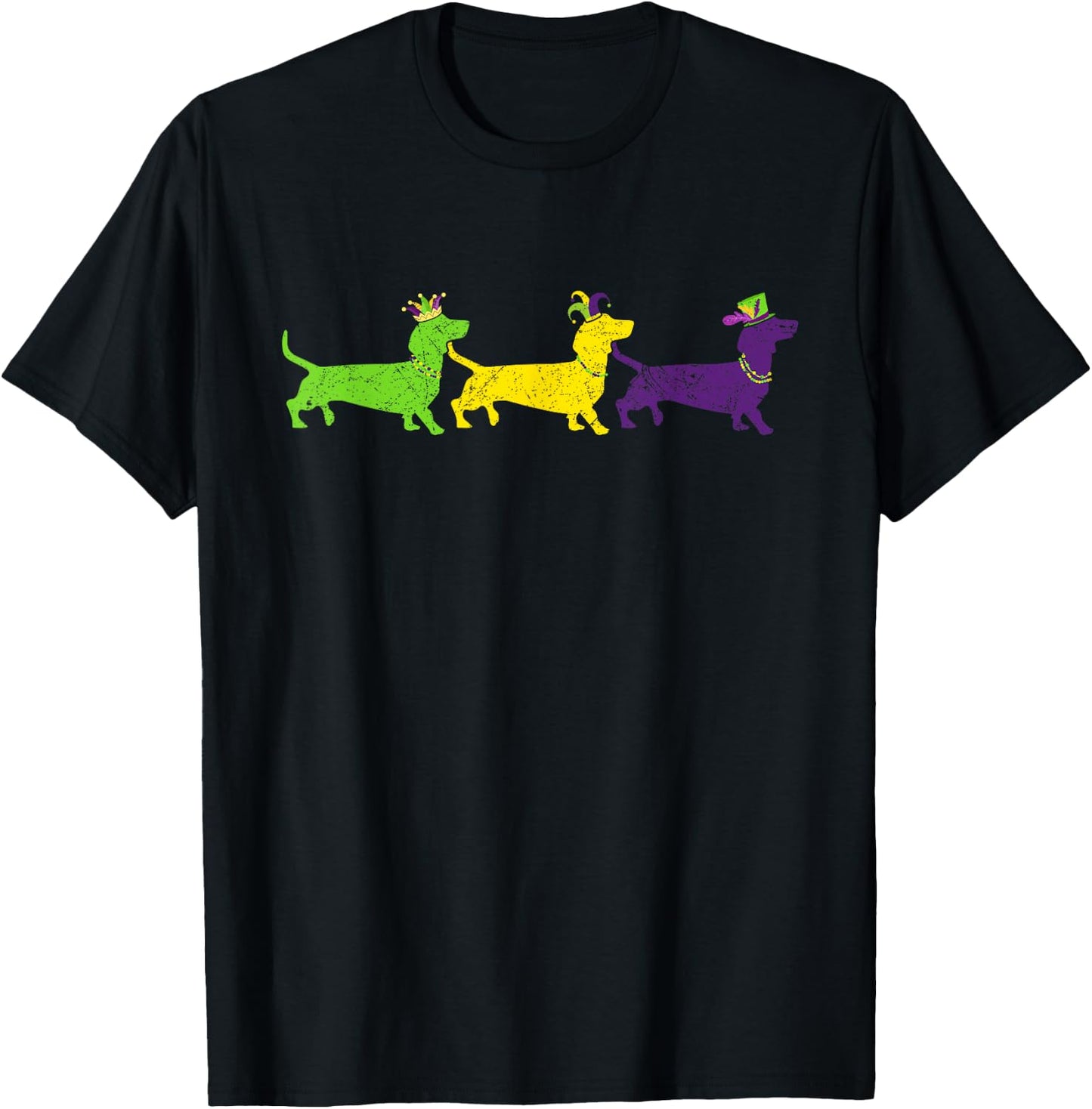 Funny Mardi Gras Dachshund Beads Gift Dog Dad Dog Mom T-Shirt - T-Shirt | Black