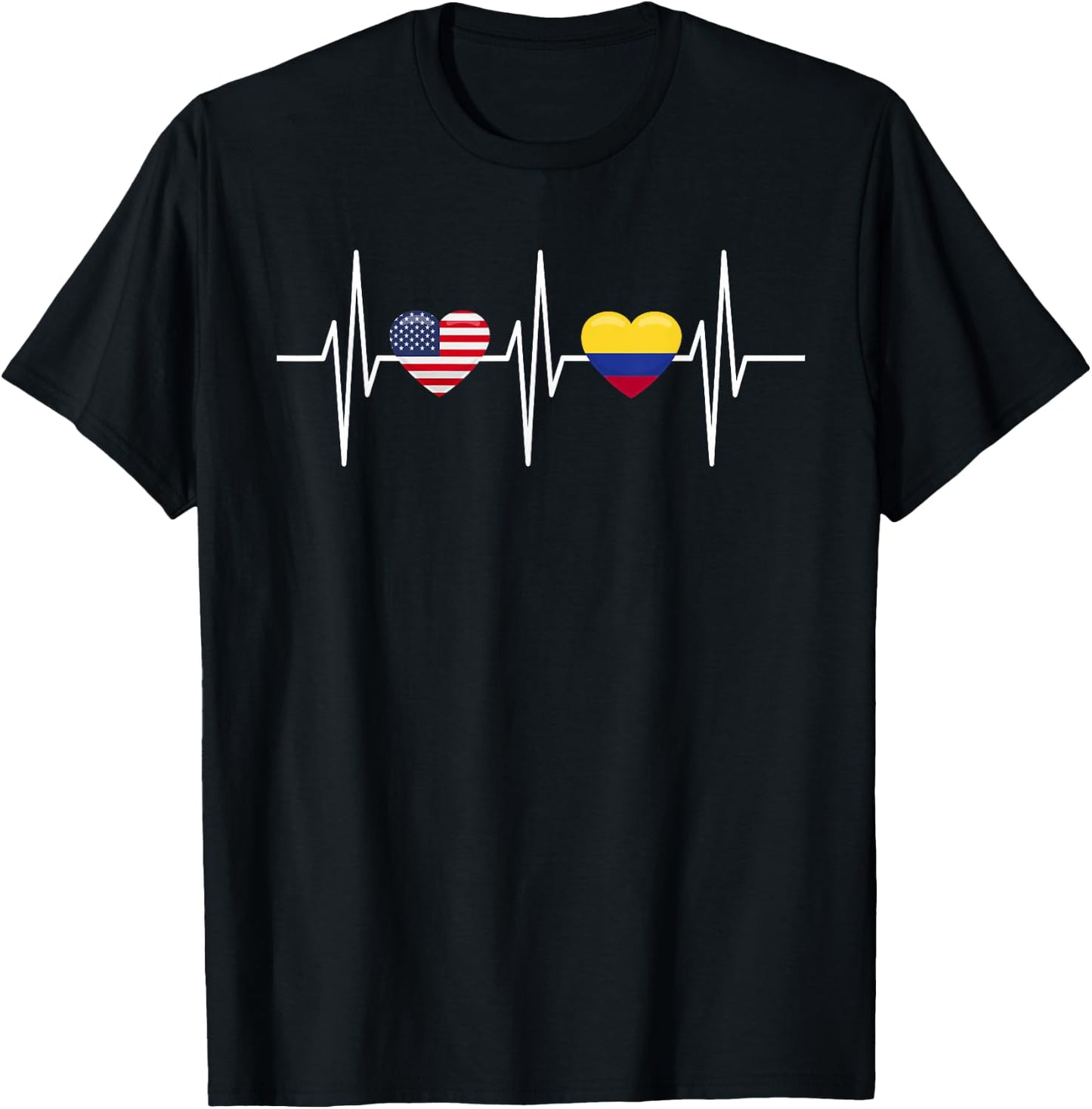 USA Colombia Shirt Heartbeat America Colombian Flag Heart T-Shirt - T-Shirt | Black