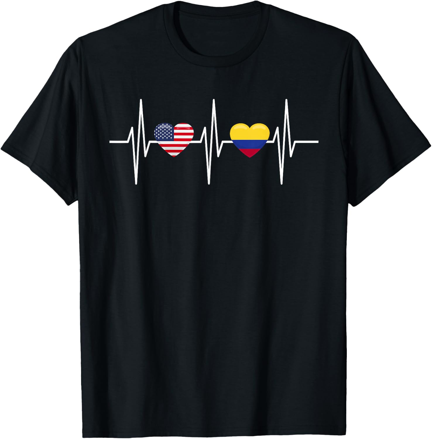 USA Colombia Shirt Heartbeat America Colombian Flag Heart T-Shirt - T-Shirt | Black