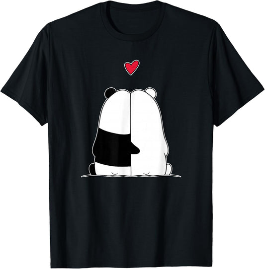 Couples Valentines Polar Bear Panda Bear T-Shirt - T-Shirt | Black