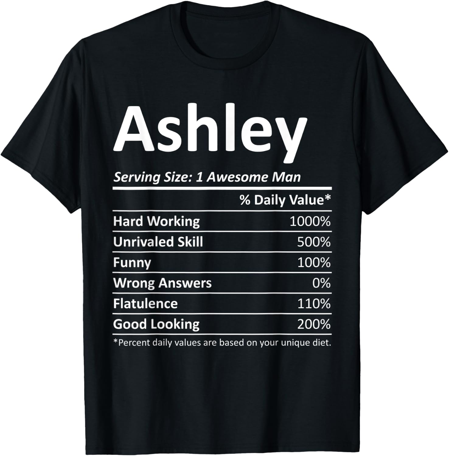 ASHLEY Nutrition Funny Birthday Personalized Name Gift T-Shirt - T-Shirt | Black