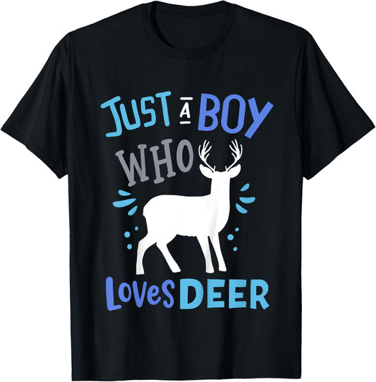 Kids Deer Just A Boy Who Loves Deer Gift T-Shirt - T-Shirt | Black